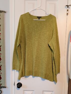 Eileen Fisher Washed Chartreuse Green Lightweight Knit Top 2XL